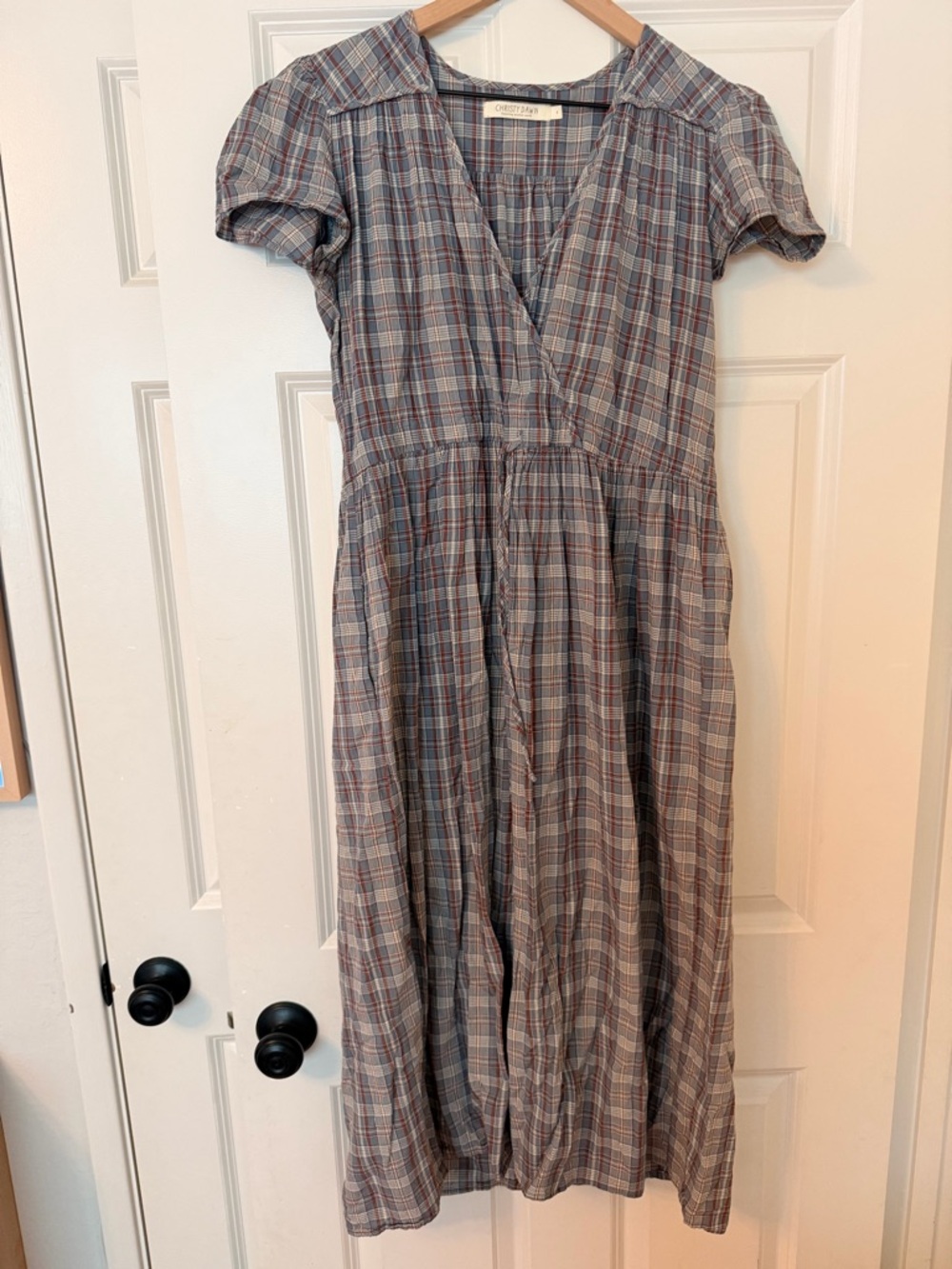 Christy Dawn Plaid Midi Dress in Blue, Gray and Brown